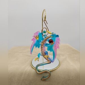 Luke Adams Glass Dragon Ornament Hand Blown Purple Blue Gold